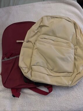 Beige and Burgundy Two Backpacks